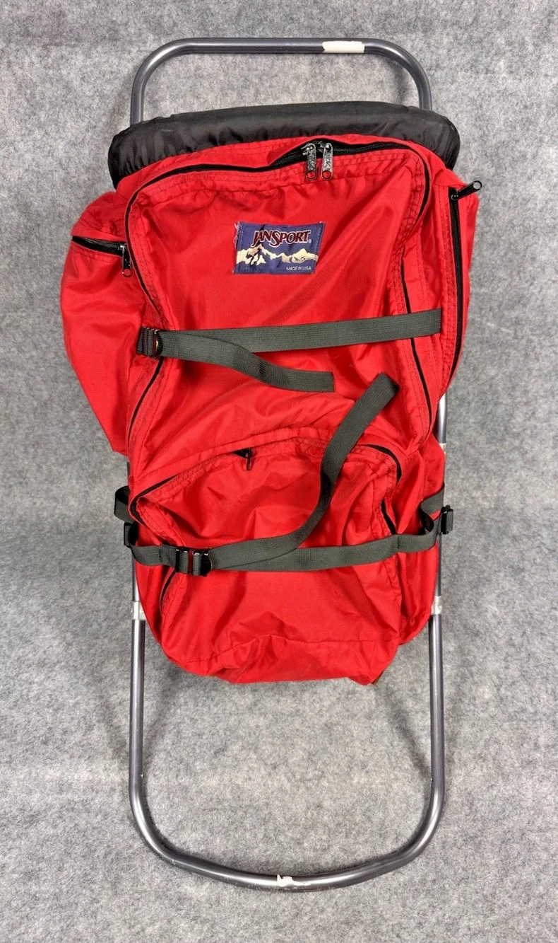 Vintage Jansport Made In USA Hiking Framed Backpack Red Metal Frame *READ*